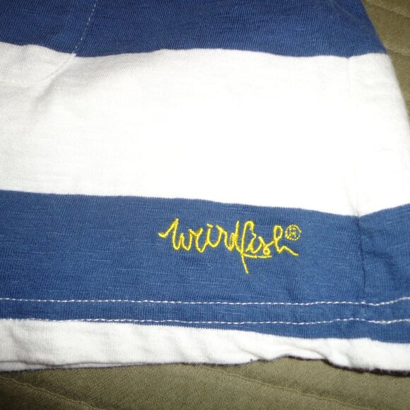 NWOT wf Weird Fish Wear The Weekend Scoop Neck Top 12 Stripes Blue/Wht Long Roll - Picture 8 of 12